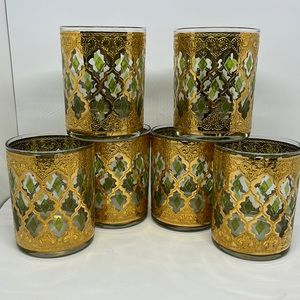 Vintage Culver Lowball Glasses with 22-Karat Gold Valencia Design